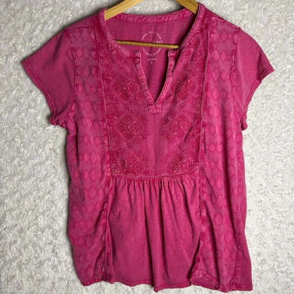 Lucky Brand Women’s Deep Pink Notched Blouse Size‎ Large. Breathable V-neck - Picture 1 of 4